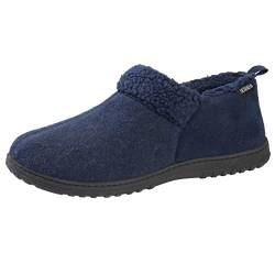 ULTRAIDEAS Hausschuhe Herren Winter Memory Schaum Pantoffeln mit warmem Plüsch Kunstpelz Futter, Wolleähnliche Mischung Micro Wildleder Hausschuhe mit Indoor Outdoor Gummisohle,Navy blau,46EU von ULTRAIDEAS