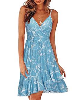 ULTRANICE Damen Sommerkleider Blumenmuster Kleid V-Ausschnitt Strandkleid Verstellbaren Spaghettiträger Rüschen Freizeitkleid(Floral-33,XX-Groß) von ULTRANICE