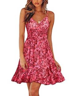 ULTRANICE Damen Sommerkleider Blumenmuster Kleid V-Ausschnitt Strandkleid Verstellbaren Spaghettiträger Rüschen Freizeitkleid(Floral-43,Groß) von ULTRANICE