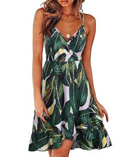 ULTRANICE Damen Sommerkleider Blumenmuster Kleid V-Ausschnitt Strandkleid Verstellbaren Spaghettiträger Rüschen Freizeitkleid(Floral07,Medium) von ULTRANICE