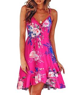 ULTRANICE Damen Sommerkleider Blumenmuster Kleid V-Ausschnitt Strandkleid Verstellbaren Spaghettiträger Rüschen Freizeitkleid(Floral11,Medium) von ULTRANICE