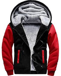 UMBNESS Herren Pullover Thermo Sherpa Gefüttert Pullover Jacken Winter Workout Fleece Hoodie Full Zip Wolle Warm Dicke Mäntel Oberbekleidung, 02 rot schwarz, M von UMBNESS