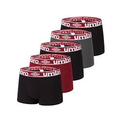 Boxershorts Herren 100% Baumwolle, Unterhosen Männer, Perfekter Halt (5er Pack), Schwarz/Rot/Grau, S von UMBRO
