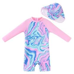 UMELOK Baby Badeanzug UV Schutz Badebekleidung für Mädchen - mit Sonnenhut (Rosa,kunstvoll, 6-9 Monate/68-74cm) von UMELOK