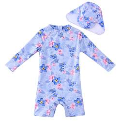 UMELOK Baby Badeanzug mit Sonnenhut UV Schutz Badebekleidung Blumen, lila/rot 3-6 Monate/62-68cm von UMELOK