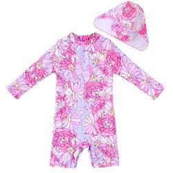 UMELOK Baby Badeanzug mit Sonnenhut UV Schutz Badebekleidung Blumen, rosa 6-9 Monate/68-74cm von UMELOK