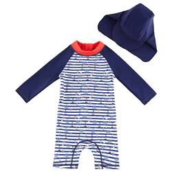 UMELOK Baby Jungen Badeanzug UV Schutz 50+ Einteilige Schwimmanzug Mit Sonnenhut (Blau Leuchttürme, 0-3 Monate/55-62 cm) von UMELOK