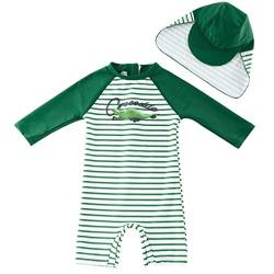 UMELOK Baby Jungen Badeanzug UV Schutz 50+ Einteilige Schwimmanzug Mit Sonnenhut (Grün Alligator, 18-24 Monate/86-92 cm) von UMELOK