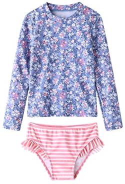 UMELOK Baby Mädchen Badeanzug Kinder UV-Schutz Schwimmanzug Hellviolett/Rosa, Floral/Streifen 12 Monate/80 cm von UMELOK