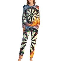 UMENG Darts Feuer Damen Schlafanzug Lange Pyjama Set Zweiteiliger Nachtwäsche Langarm Hausanzug Sleepwear von UMENG