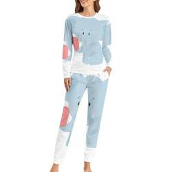 UMENG Liebe Elefant Damen Schlafanzug Lange Pyjama Set Zweiteiliger Nachtwäsche Langarm Hausanzug Sleepwear von UMENG