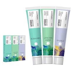 UMIDO 3 Stück Set Fuß-Creme Set 45 ml | 1x Rosmarin | 1x Latschenkiefer | 1x Kamille | Fußbalsam | Fußlotion | Pflegecreme | Fußpflegecreme | Creme von UMIDO - dermis care by LLM