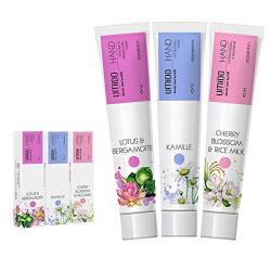 UMIDO 3 Stück Set Hand-Lotion Set 45 ml | 1x Lotus & Bergamotte | 1x Kamille | 1x Cherry Blossom & Rice Milk | Handcreme | Pflegecreme | Hand-Pflege | Handcreme Set von UMIDO - dermis care by LLM