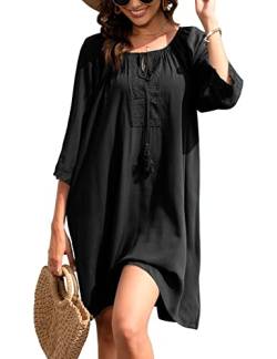 UMIPUBO Damen Strandkleid Sommer Leicht Luftig, Pareos Sommerkleider Bikini Cover Up Locker, Boho Strandponcho Vertuschung Kurz Sonnenschutz für Urlaub (Schwarz) von UMIPUBO