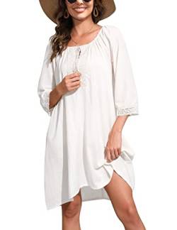 UMIPUBO Damen Strandkleid Sommer Leicht Luftig, Pareos Sommerkleider Bikini Cover Up Locker, Boho Strandponcho Vertuschung Kurz Sonnenschutz für Urlaub (Weiß) von UMIPUBO