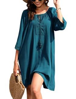 UMIPUBO Damen Strandkleid Sommer Leicht Luftig, Pareos Sommerkleider Bikini Cover Up Locker, Boho Strandponcho Vertuschung Kurz für Urlaub (Grün) von UMIPUBO