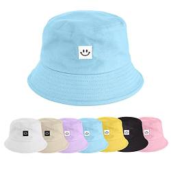 UMIPUBO Fischerhut Bucket Hat Smile Herren Damen Bunt,Sonnenhut Sommerhut Bestickte Fischerhüte,Blumendruck Früchte Druck Mütze,Freizeithut Anglerhut Unisex Hüte (Smile - Blau) von UMIPUBO