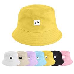 UMIPUBO Fischerhut Bucket Hat Smile Herren Damen Bunt,Sonnenhut Sommerhut Bestickte Fischerhüte,Blumendruck Früchte Druck Mütze,Freizeithut Anglerhut Unisex Hüte (Smile - Gelb) von UMIPUBO