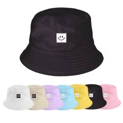 UMIPUBO Fischerhut Bucket Hat Smile Herren Damen Bunt,Sonnenhut Sommerhut Bestickte Fischerhüte,Blumendruck Früchte Druck Mütze,Freizeithut Anglerhut Unisex Hüte (Smile - Schwarz) von UMIPUBO