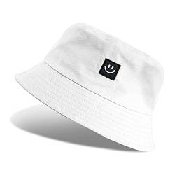 UMIPUBO Fischerhut Damen Herren Smile Bucket Hat Anglerhut Baumwolle Outdoor Sommerhut Freizeithut Sonnenhut Damen 56-58cm(Weiß,Einheitsgröße) von UMIPUBO