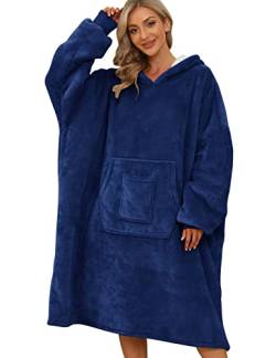 UMIPUBO Hoodie Decke Damen Weiche Warme Kapuzenpullover Hoodie Sweatshirt Übergroße Decke mit Kapuze, Handytasche vorne, Einheitsgröße(Navy blau,Einheitsgröße) von UMIPUBO