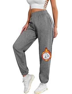 UMIPUBO Jogginghose Damen Baumwolle Lang, Warme Sweatpants Fleece Freizeithose Jogger Hose High Waist mit Taschen, Basic Modische Laufhosen (Dunkelgrau, M) von UMIPUBO