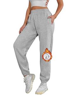 UMIPUBO Jogginghose Damen Baumwolle Lang, Warme Sweatpants Fleece Freizeithose Jogger Hose High Waist mit Taschen, Basic Modische Laufhosen (Hellgrau, XL) von UMIPUBO