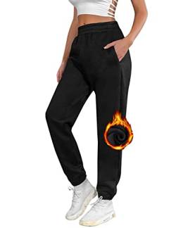 UMIPUBO Jogginghose Damen Baumwolle Lang, Warme Sweatpants Fleece Freizeithose Jogger Hose High Waist mit Taschen, Basic Modische Laufhosen (Schwarz, M) von UMIPUBO