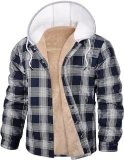 UMIPUBO Kapuzenpullover Herren Warm Winter Sweatjacke Fleece Hoodie Sweatshirt Mode Karierte Jacke Casual Winterjacke mit Kapuze(Blau+Weiß,XL) von UMIPUBO