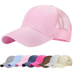 UMIPUBO Mesh Baseball Cap für Damen Basecap Outdoor Sport Mütze Lässig Baseballkappe Nettokappe Schachtelhalm Baseballmütze (Rosa) von UMIPUBO