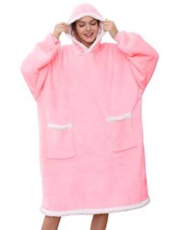 UMIPUBO Oversized Hoodie Decke Sweatshirt Blanket TV Decke Kapuzenpullover Kombination aus Flausch-Pullover und Kuscheldecke mit Großer Fronttasche für Männer Frauen (Rosa) von UMIPUBO