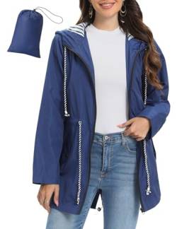 UMIPUBO Regenjacke Damen Wasserdicht Atmungsaktiv Dünne Leichte Outdoorjacke Regenmantel mit Kapuze Faltbar Wanderjacke Fahrradjacke(Marine,M) von UMIPUBO