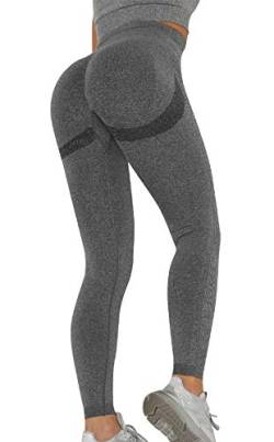 UMIPUBO Sport Leggings Damen High Waist, Blickdicht Push Up Yogahose Nahtlos Shape Yoga Pants Weiche Elastische Sporthosen für Workout Jogging Gym(Grau,L) von UMIPUBO