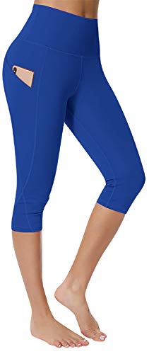 UMIPUBO Sport Leggings Damen High Waist 3/4 Yoga Hosen Push Up Blickdicht Sporthose Running Workout Gym Leggings mit Tasche (Blau,XL) von UMIPUBO
