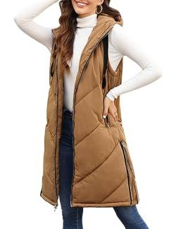 UMIPUBO Steppweste Damen Lang Ärmellose Winterjacke Leicht Elegant Weste mit Reissverschluss Taschen Wintermantel Baumwolle Weste Warm von UMIPUBO