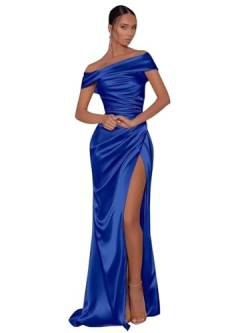 UMLXYER Schulterfreie Ballkleider für Frauen 2024 Satin Langes Meerjungfrau Brautjungfer Kleid Formale Abendparty Kleider mit Schlitz Royal Blue M von UMLXYER