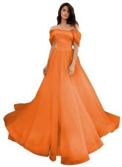 UMLXYER schulterfreie Tüll-Ballkleider für Frauen langes Hochzeitskleid für die Braut Falten ärmellose formelle Abendkleider Orange XL von UMLXYER