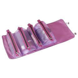 Abnehmbare 4-In-1-Make-Up-Tasche, Transparente Mesh-Tragbare Faltbare Waschtasche, Reisekosmetik-Aufbewahrungstasche,Lila,55cm von UMMEI
