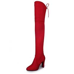 UMore Damen Stiefel Overknees mit Blockabsatz Schleifen Flandell Damen Stiefel Overknees mit Blockabsatz Schleifen Winterschuhe (Rot, numeric_40) von UMore