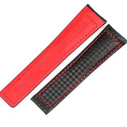 UNCASO Armband aus Karbonfaser-Textur, Rindsleder, 20 mm, 22 mm, mit Faltschnalle, für TAG Heuer Ersatzarmband, Schwarz / Rot, 22 mm, Achat von UNCASO