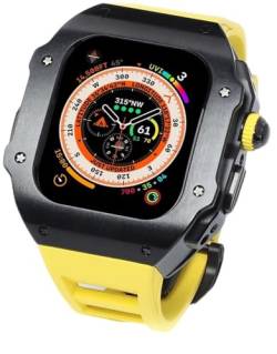 UNCASO Edelstahl-Uhrengehäuse, Gummiband, Mod-Kit, für Apple Watch Serie Ultra 2, 49 mm Ersatz, Herren-Metall-Uhrengehäuse, sportlich, atmungsaktiv, Verschlusszubehör, 49 mm, Achat von UNCASO