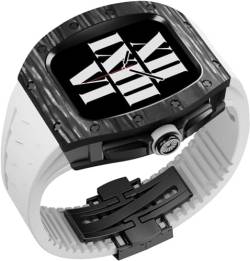 UNCASO Luxuriöses Uhrengehäuse aus Karbonfaser, fluororiertes Gummiband, für Herren, Metalllünette, Gummiband, Ersatzset, für iWatch 8, 7, 6, 5, 4 SE, Uhrenzubehör, 44mm, Achat von UNCASO