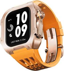 UNCASO Titan-Uhrengehäuse, Gummi-Uhrenarmband, Uhrenarmband, Mod-Kit, für Apple Watch 8, 7, 6, 5, 4, SE, 45 mm, 44 mm, Herren-Upgrade-Metalllegierung, Fluorkautschuk-Uhrenzubehör, 45 mm, Achat von UNCASO