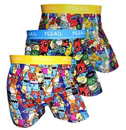 UNDERTØY Psychedelic Cartoon Boxershorts 3er Pack, Größe XX-Large (2XL), Farbe je 1x Yellow, Blue, Gold von UNDERTØY