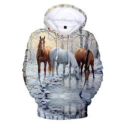 UNDERZY Dropsize Hoodie Herren Hoodie 3D Digitaldruck Tier Pferd Herren Casual Pullover Europäische Größe Kapuzenpullover,W3923,XXL von UNDERZY
