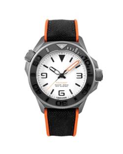 UNDONE Aqualume Automatik-Armbanduhr, 43 mm, 500 m wasserdicht, schwarzes Cordura-Armband mit orangefarbenem Silikonfutter, automatische Armbanduhr, Weiss/opulenter Garten von UNDONE