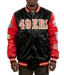 UNICOM JACKETS Herren 49ers Champs Satin Jacke - Herren Satin Bomberjacke mit Patches - Herren Schwarz Varsity Patch Jacke, Schwarz, XXL von UNICOM JACKETS