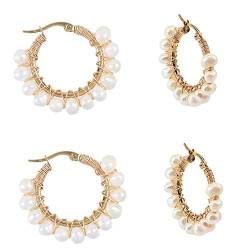 UNICRAFTALE 2 Paar Golden Natural Pearl Creolen Für Damen 0.7x1mm Pin Hypoallergene Edelstahl Creolen Ohrringe Hoop Ohrringe Set Creolen Basteln von UNICRAFTALE