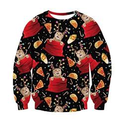 UNIFACO Christmas Sweater Herren Schwarz 3D Ugly Druck Unisex Hässlich Weihnachtspullover Familie Pullover Weihnachts Sweatshirt Rundhals Sweater S von UNIFACO
