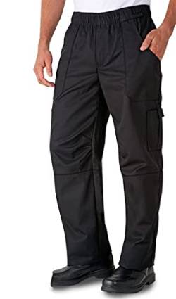 Unisex Baggy Style Herren Damen Kochhose mit Kordelzug für Gastronomie, Bäcker und kulinarische Profis (Schwarz, L) von UNIFORMATES